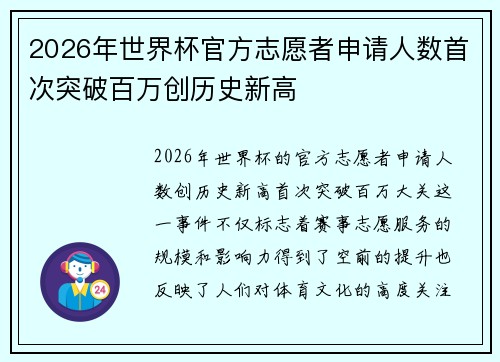 2026年世界杯官方志愿者申请人数首次突破百万创历史新高 2026年世界杯官方志愿者申请人数首次突破百万创历史新高